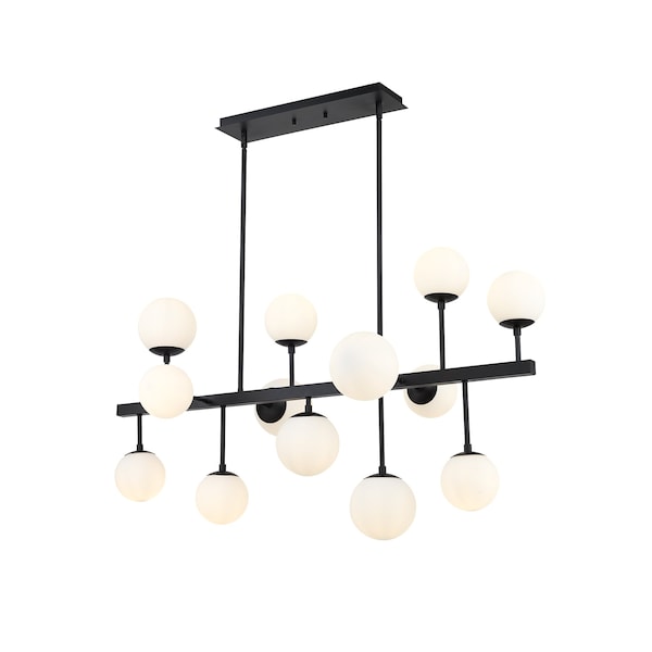 Z-Lite Midnetic 13 Light Chandelier, Matte Black & Matte Opal 730-13L-MB - main